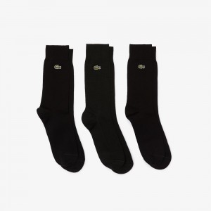 Men's Lacoste 3-Pack High-Cut Socks Black | HCI402718