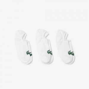 Men's Lacoste 3-Pack Logo Sneaker Socks White | DPQ296307