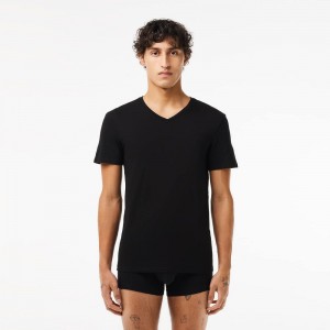 Men's Lacoste 3-Pack Loungewear T-Shirt Black | OKY183796