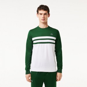 Men's Lacoste Abrasion-Resistant Tennis Sweatshirt Green White | TIQ829605