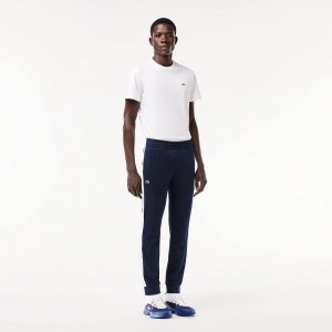 Men's Lacoste Abrasion-Resistant Tennis Sweatpants Navy Blue White | QIF085649