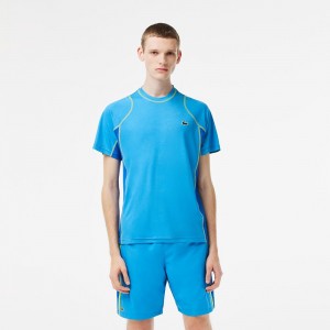 Men's Lacoste Abrasion-Resistant Tennis T-Shirt Blue Yellow | ODN420976