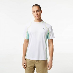 Men's Lacoste Abrasion-Resistant Tennis T-Shirt White Light Green Yellow | KWU617523