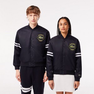 Men's Lacoste Archive Badge Bomber Jackets Abysm blue | PCE953826