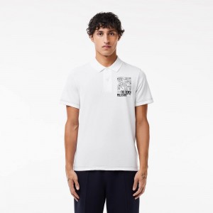 Men's Lacoste Back & Front Print Lacoste Movement Polo Shirts White | UCD314827