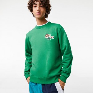 Men's Lacoste Badge Organic Cotton Sweatshirt Green | PKV190326