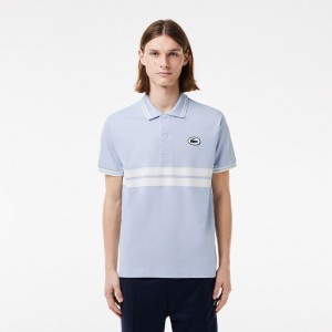 Men's Lacoste Badge Polo Shirts Light Blue White | DLC521094