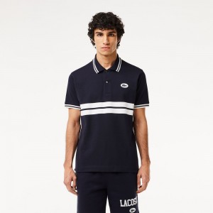 Men's Lacoste Badge Polo Shirts Navy Blue White | YUA170934