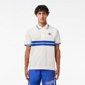 Men's Lacoste Badge Polo Shirts White Blue | UAZ172083