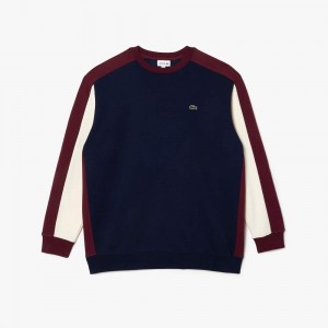 Men's Lacoste Big Fit Colorblock Sweatshirt Navy Blue Bordeaux White | IPM028615