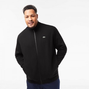 Men's Lacoste Big Fit Cotton Fleece Zip-Up Sweatshirt Black | OYD147562