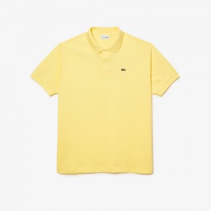 Men's Lacoste Big Fit Cotton Petit Piqué Polo Shirts Pastel yellow | RXG918623