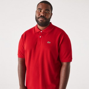 Men's Lacoste Big Fit Cotton Petit Piqué Polo Shirts Red | SZU745960