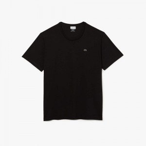 Men's Lacoste Big Fit Crew Neck Cotton Jersey T-Shirt Black | YPJ583241