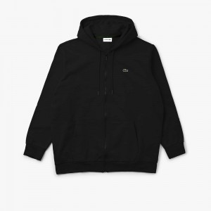 Men's Lacoste Big Fit Fleece Hoodie Black | NXV172453