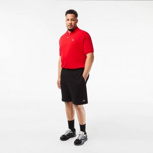 Men's Lacoste Big Fit Organic Cotton Brushed Fleece Shorts Black | NXE893716