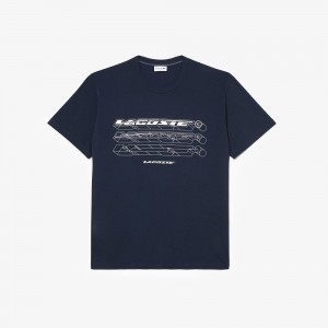 Men's Lacoste Big Fit Piqué T-Shirt Blue | SRU629085