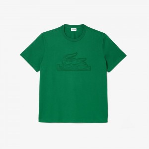 Men's Lacoste Big Fit Quilted Croc T-Shirt Rocket Green | ZPH719260