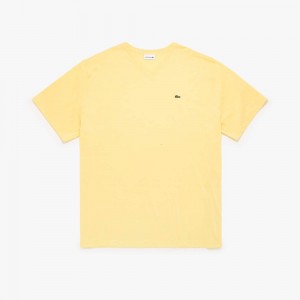 Men's Lacoste Big Fit V-Neck Pima T-Shirt Napolitan yellow | TWY837265