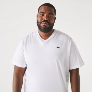 Men's Lacoste Big Fit V-Neck Pima T-Shirt White | BAT907324