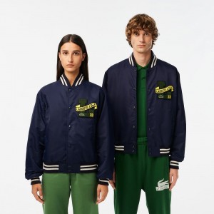 Men's Lacoste Bomber Jackets Navy Blue | VLY053428