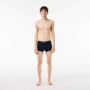 Men's Lacoste Branded 3-Pack Trunks Blue White Navy Blue | HLP069357