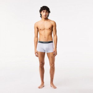 Men's Lacoste Branded 3-Pack Trunks Purple Navy Blue Grey Chine | JTQ290564