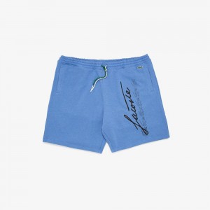 Men's Lacoste Branded Cotton Shorts Blue Chine | YJQ258640