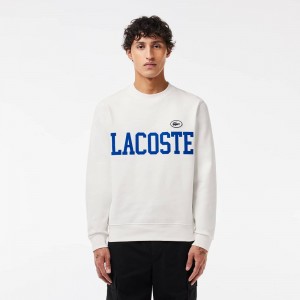 Men's Lacoste Branded Fleece Sweatshirt White | FCH075914