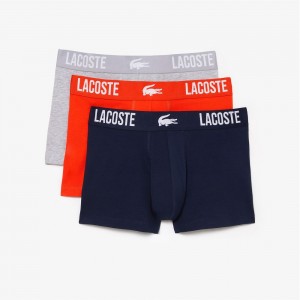 Men's Lacoste Branded Jersey 3-Pack Trunks Grey Chine Navy Blue Orange | KDX017638