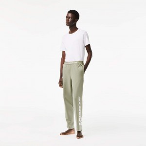 Men's Lacoste Branded Leg Lounge Pants Khaki Green | XCW543210