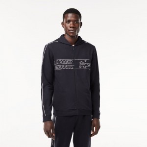 Men's Lacoste Branded Lounge Hoodie Navy Blue White | LGV508194