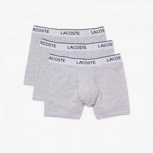 Men's Lacoste Branded Striped 3-Pack Boxer Briefs Grey Chine | GUA786214