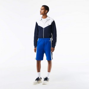 Men's Lacoste Brushed Fleece Colorblock Shorts Blue Navy Blue White | ZEH384620