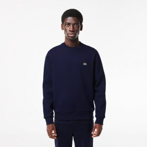 Men's Lacoste Brushed Fleece Sweatshirt Navy Blue | RBC470265