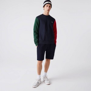 Men's Lacoste Brushed Fleece Sweatshirt Navy Blue Green Red | SVJ368591