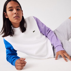 Men's Lacoste Brushed Fleece Sweatshirt White Blue Purple | CZS536718