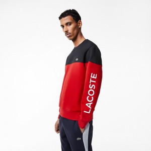 Men's Lacoste Classic Colorblock Branded Sweatshirt Navy Blue Red | FGT432751