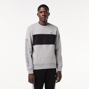 Men's Lacoste Classic Fit 3D Print Colorblock Sweatshirt Grey Chine Black | BEM612059