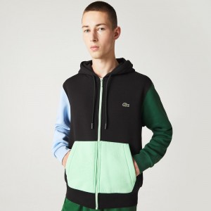 Men's Lacoste Classic Fit Colorblock Zip-Up Hoodie Black Green Blue Light Green | RFW287935