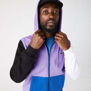 Men's Lacoste Classic Fit Colorblock Zip-Up Hoodie Purple Black White Blue | SJI724860