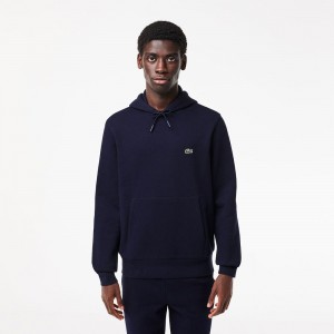 Men's Lacoste Classic Fit Cotton Blend Hoodie Navy Blue | LBD102745