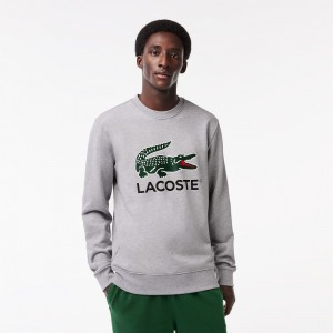 Men's Lacoste Classic Fit Cotton Fleece Sweatshirt Grey Chine | WYR437280