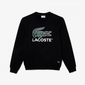 Men's Lacoste Classic Fit Cotton Fleece Sweatshirt Black | XAW784135