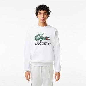 Men's Lacoste Classic Fit Cotton Fleece Sweatshirt White | AKM762049