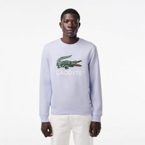 Men's Lacoste Classic Fit Cotton Fleece Sweatshirt Phoenix blue | APM532194