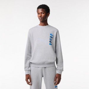 Men's Lacoste Classic Fit Croc Print Sweatshirt Grey Chine | TOX058324