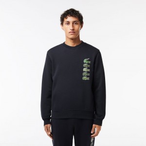 Men's Lacoste Classic Fit Croc Print Sweatshirt Abysm blue | IYF198347