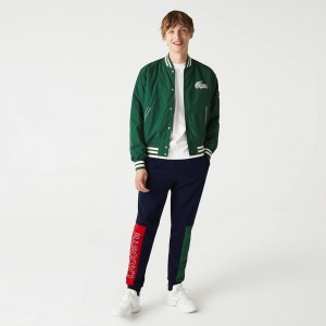 Men's Lacoste Colorblock Cotton Fleece Sweatpants Navy Blue Green Red | ULP690712