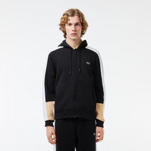 Men's Lacoste Colorblock Hoodie Black White Beige | CYS601974